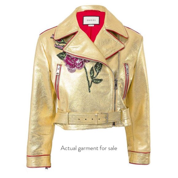 $7990 New Gucci Leather and Sequin Belt Runway Moto “LOVED” Jacket. - Picture 6 of 14